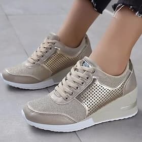 Women's Sneakers Plus Size Height Increasing Shoes Platform Sneakers Outdoor Daily Color Block Summer Platform Wedge Heel Round Toe Fashion Sporty Casual Walki