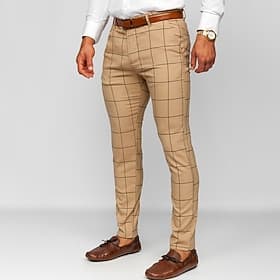 Per uomo Pantaloni Chinos Pantaloni chino Tasca Plaid Comodità Morbido Quotidiano All'aperto Uscire Moda Casual Blu Cáqui Escuro