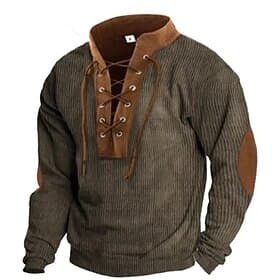 Men's Sweatshirt Apricot Navy Blue Brown Standing Collar Color Block Lace up Sports  Outdoor Daily Holiday Corduroy Streetwear Basic Casual Fall  Winter Clothi