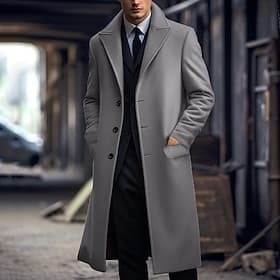 Men's Winter Coat Overcoat Long Trench Coat Outdoor Daily Wear Fall Winter Polyester Thermal Warm Outerwear Clothing Apparel Fashion Streetwear Plain Lapel Si