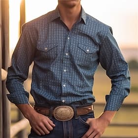 Men's Cowboy Western Shirt Button Up Shirt Cowboy Shirt Long Sleeve Vintage Western Style Daily Wear Spring Fall  Winter Turndown Collared Shirts 3D Print Fron