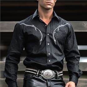 Men's Cowboy Shirt Western Shirt Cowboy Shirt Long Sleeve Western Style Outdoor Street Casual Daily Fall  Winter Turndown Buttons Print Black Brown