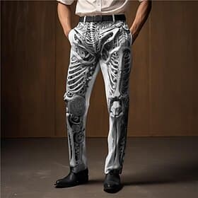 Skeleton Punk Abstract Men's 3D Print Pants Trousers Outdoor Street Wear to work Polyester Black White Khaki S M L High Elasticity Pants