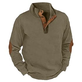 Men's Sweatshirt Black Blue Brown Green Beige Color Block Patchwork Pocket Sports  Outdoor Daily Holiday Corduroy Streetwear Casual Thin fleece Fall  Winter Cl