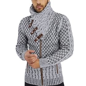 Men's Cardigan Sweater Turtleneck Sweater Ribbed Knit Regular Side Pockets Cropped Plain Turtleneck Warm Ups Modern Contemporary Casual Daily Wear Clothing App