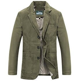 Men's Jacket Blazer Sport Coat Work Business Warm Wearable Formal Style Spring Fall Solid Color Artistic / Retro Regular Brown black khaki Army Green Jacket