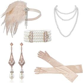 1920s The Great Gatsby Outfits Wedding Guest Fancy Dress Halloween Halloween Wedding Reception Bachelorette Party Gloves Earrings Necklace