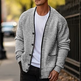 Men's Sweater Cropped  Sweater Cardigan Sweater Ribbed Knit Regular Knitted Plain V Neck Warm Ups Modern Contemporary Daily Wear Going out Clothing Apparel Win