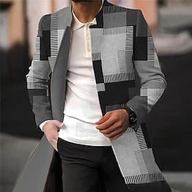 Men's Plaid / Check Graphic Prints Geometry Winter Coat Overcoat Coat Warm Comfortable Breathable Fashion Streetwear Business Work Wear to work Going out Pocke