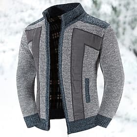 Men's Cardigan Sweater Dress Sweater Zip Sweater Sweater Jacket Fleece Sweater Ribbed Knit Regular Pocket Knitted Color Block Stand Collar Warm Ups Casual Dail