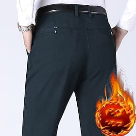Men's Dress Pants Fleece Pants Winter Pants Trousers Casual Pants Pocket Plain Comfort Warm Wedding Office Business Chic  Modern Formal Black Deep Blue Micro-e