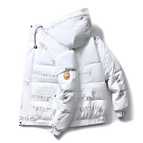 Men's Winter Coat Puffer Jacket Hoodie Jacket Imitation Silk Cotton Hoodie Outdoor Casual Daily Short Windproof Warm Fall Winter Solid / Plain Color Silver Bl