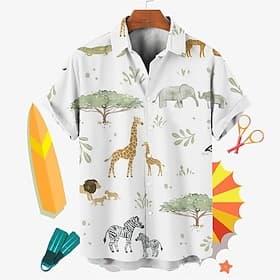 Men's Animal Tree Giraffe Shirt Summer Hawaiian Shirt Aloha Shirt Short Sleeves Shirt Turndown Tropical Fashion Hawaiian Street Casual Hawaiian Yellow Blue Gra