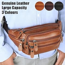 sac banane en cuir noir pour homme avec plusieurs poches zippées - sac banane élégant et fonctionnel pour les voyages et l'utilisation quotidienne