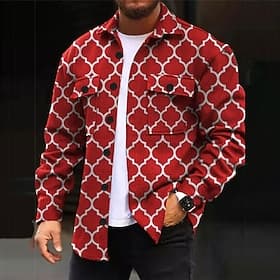 Men's Geometry Shirt Shirt Jacket Overshirt Long Sleeve Casual Outdoor Street Casual Daily Fall  Winter Turndown Buttons Pocket Print Black Red Blue Purple