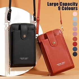 Women's Crossbody Bag Shoulder Bag Mobile Phone Bag PU Leather Daily Holiday Travel Zipper Large Capacity Waterproof Lightweight Solid Color Deep Pink Wine Red