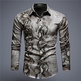Men's Snake Print Shirt Button Up Shirt Long Sleeve Abstract Daily Wear Going out Fall  Winter Turndown Print Button-Down Purple Green Gray