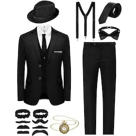 Roaring 20s 1920s Retro Vintage Outfits Suits  Blazers The Great Gatsby Gentleman Solid Color Fancy Dress Men's Halloween Carnival Masquerade Halloween Casual