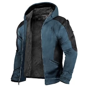 Men's Full Zip Hoodie Hoodie Jacket Zip Up Hoodie Sweat Jacket Fuzzy Sherpa Blue Dark Green Brown Hooded Color Block Zip Up Sports  Outdoor Daily Holiday Polye