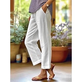Women's Cotton Blend Wide Leg Summer Pants Cropped Pants Fashion Streetwear Simple Ankle-Length High Waist Plain Pocket High Cut Straight Leg Comfort Breathabi