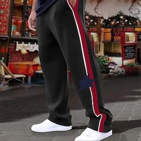 Men's Sweatpants Joggers Trousers Patchwork Drawstring Elastic Waist Color Block Comfort Breathable Casual Daily Holiday Sports Fashion Black White