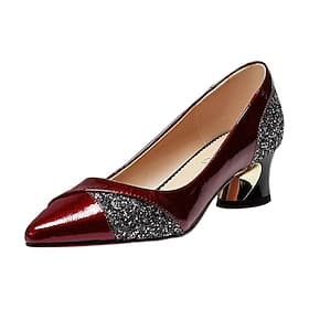 Women's Glitter Patchwork Pumps for Mother of the Bride, Pointed Toe Low Heel Dress Shoes – Elegant Wedding Guest  Evening Party Heels