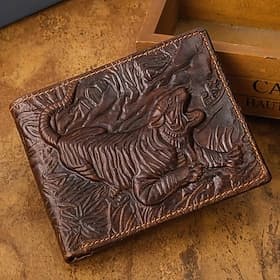 Herren-Brieftasche aus echtem Leder im Vintage-Stil, 3D-gedruckter Tiger-Geldbörsen-Kartenhalter