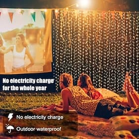 Outdoor Solar Curtain String Light, 3  3M-300LED/3  2M-200LED/3  1M-100LED, 8 Lighting Modes, IP65 Waterproof, Suitable for Home Garden, Porch, Backyard Weddin