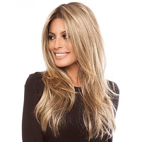 Long Blonde Wigs for White Women Layered Straight Strawberry Blonde Wigs with Dark Roots 25 Inches Synthetic Hair Daily Cosplay Halloween Wig