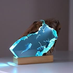 Shark Whale Ocean Art Ornament Gift Solid Wood Resin Night Light for Office Desktop Christmas Gift