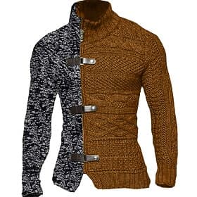 Men's Cardigan Sweater Chunky Cardigan Cropped Sweater Cable Knit Regular Zipper Button Color Block Stand Collar Vintage Warm Ups Casual Daily Wear Clothing Ap