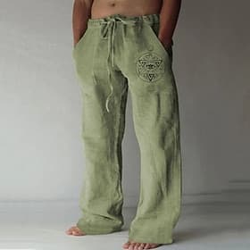 Men's Viking Pants Trousers Mid Waist Casual Outdoor Street Going out Spring Fall Black White Green