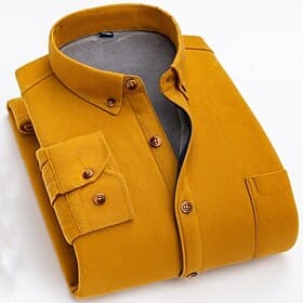 Men's Shacket Solid / Plain Color Vacation New Year Yellow Red Dark Navy Blue Long Sleeve Classic Collar Fall / Winter Clothing Apparel Print