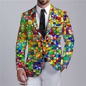 Men's Colorful Color Block Long Sleeve Turndown Business Abstract Work Wear to work Going out Buttons Print Multi Pocket