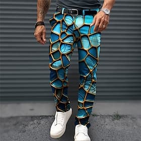 Optical Illusion Business Casual Men's 3D Print Dress Pants Pants Trousers Outdoor Daily Wear Streetwear Polyester Blue Orange Green S M L Medium Waist Elastic