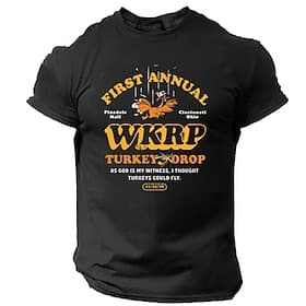 Men's WKRP Turkey Drop T-Shirt - First Annual Funny Retro TV Show Graphic Tee with As God Is My Witness Quote