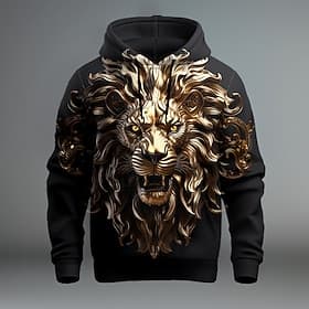 Men's Graphic Lion Textured Hoodie Hoodies Sweatshirt Fashion Daily Casual Long Sleeve Hooded Vacation Going out Streetwear Festival Black Red Blue Green Print