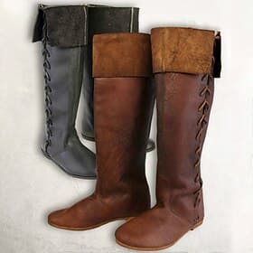Retro Vintage Medieval Renaissance Shoes Knee High Boots Flat Jazz Boots Pirate Viking Ranger Elven Solid Color Fancy Dress Men's Women's Pirate Halloween Carn