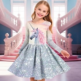 Girls' 3D Unicorn Dress Pink Long Sleeve 3D Print Spring Fall Vacation Sports  Outdoor Daily Cute Casual Beautiful Kids 3-12 Years Casual Dress A Line Dress Ab