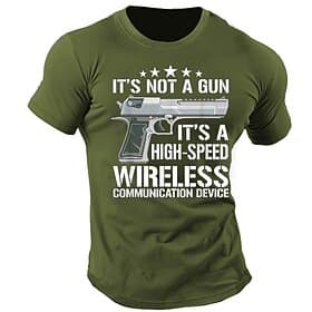Men's T-Shirt, Graphic Short Sleeve Funny 'It's Not A Gun High-Speed Wireless Communication Device' Pun Tee