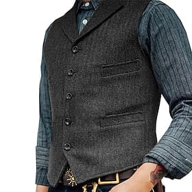 Retro Vintage Roaring 20s 1920s Vest Waistcoat The Great Gatsby Gentleman Solid Color Fancy Dress Men's Carnival New Year Event / Party Bachelorette Party Adul