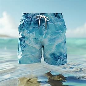 Men's Optical Illusion Gradient Ocean Swim Trunks Swim Shorts Board Shorts Mid Waist Hawaiian Casual Beach Holiday Drawstring with Mesh lining Elastic Waist De