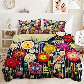Floral Quilt Art Pattern Duvet Cover Set Comforter Set Soft 3-Piece Luxury Cotton Bedding Set Home Decor Gift King Queen Full Size
