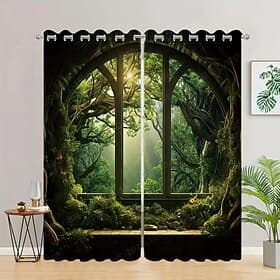 2 Panels Landscape Forest Curtain Drapes Blackout Curtain For Living Room Bedroom Kitchen Window Treatments Thermal Insulated Room Darkening