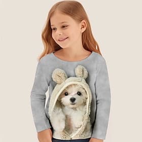 Mädchen 3D Hund T-Shirt Hemden Langarm 3D-Druck Frühling Herbst Aktiv Modisch Kuschelig kinderkleidung 3-12 Jahre 4-12 Jahre Rundhalsausschnitt Outdoor Casual
