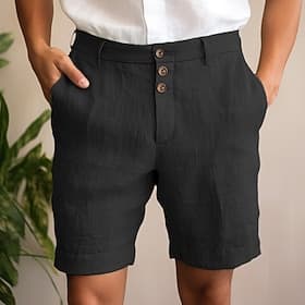 Men's Shorts Linen Shorts Summer Shorts Beach Shorts Buttons Pocket Straight Leg Plain Comfort Breathable Short Casual Daily Holiday Fashion Designer Black Whi