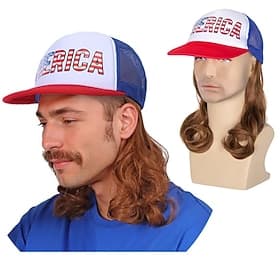 Casquette de cheveux bouclés unisexe ajustable coiffure longue baseball perruque hip-hop pour femmes filles et hommes garçons perruque mullet perruques d'Hallo