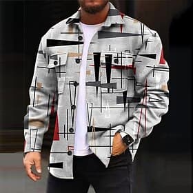 Herren Geometrische Muster Geometrie Schrittweise Hemd Hemdjacke Overshirt Langarm Brautkleider schlicht Outdoor Strasse Casual Herbst Winter Umlegekragen Knop