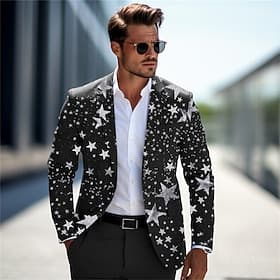 Men's Stars Long Sleeve Turndown Business Work Wear to work Going out Buttons Print Multi Pocket