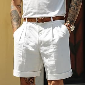 Men's Shorts Linen Shorts Dress Shorts Summer Shorts Pleated Shorts Pocket Pleats Straight Leg Plain Comfort Breathable Short Casual Daily Holiday Fashion Desi thumbnail 2